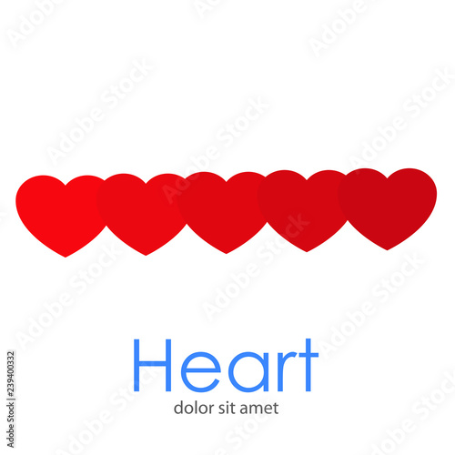 Logotipo con texto Heart con varios corazones en fila en tonos de color rojo