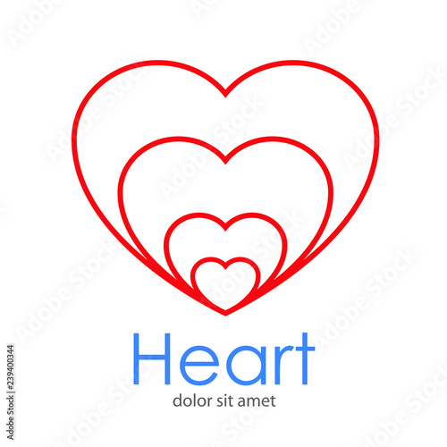 Logotipo Heart con corazones lineales concentricos abajo en color rojo
