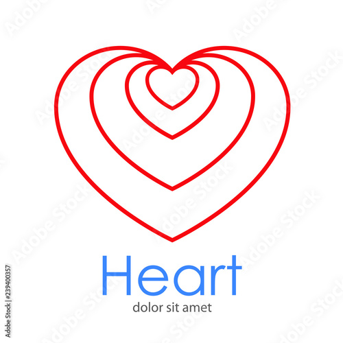 Logotipo Heart con corazones lineales concentricos arriba en color rojo