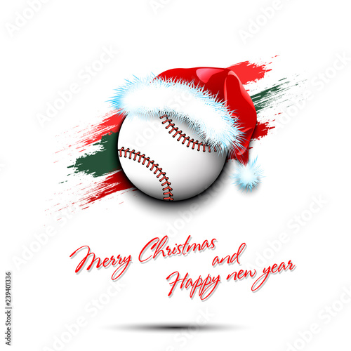 New year and baseball ball in santa hat