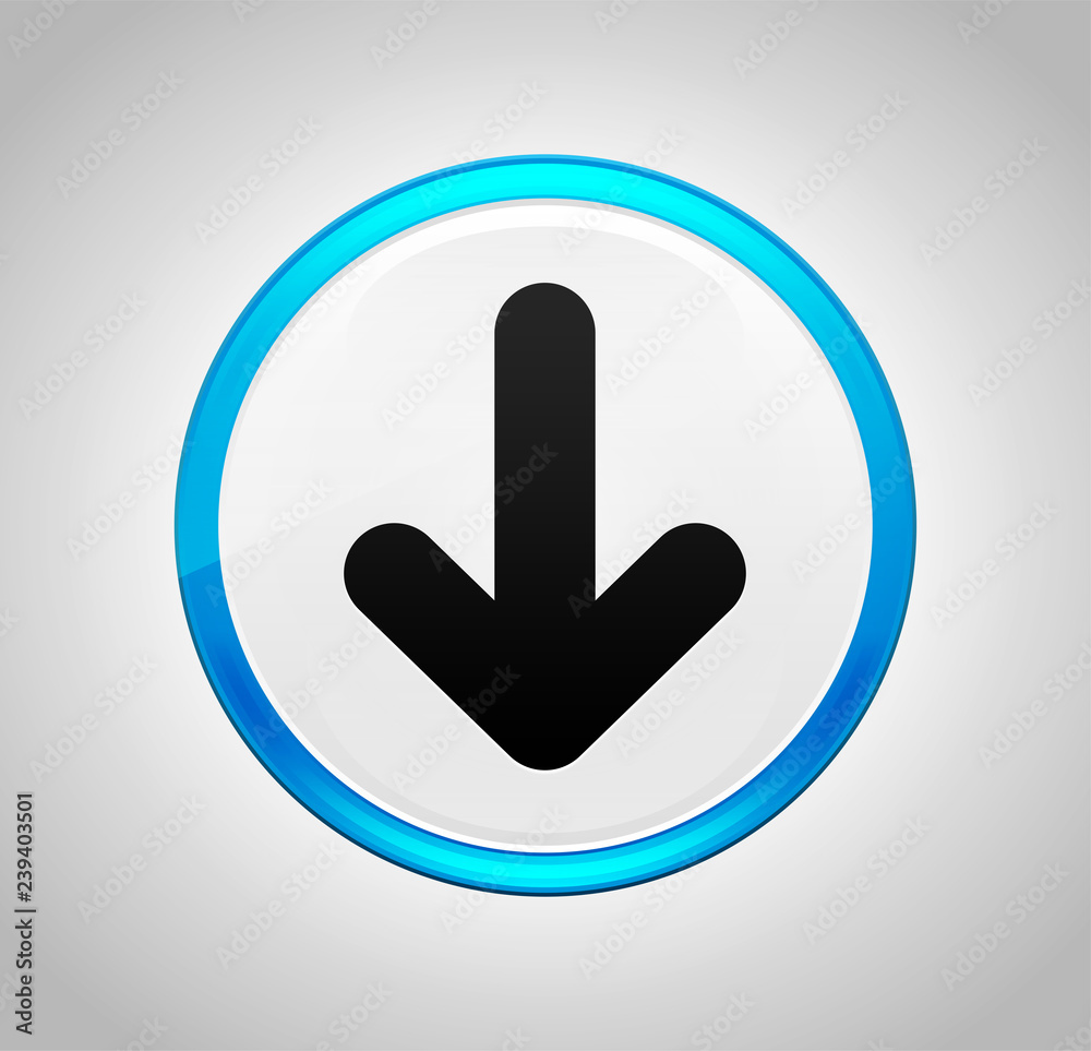 Down arrow icon round blue push button