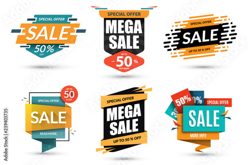 Set of sale banners. Special offer, discount and 50 percent off templates. Vector illustration. photo