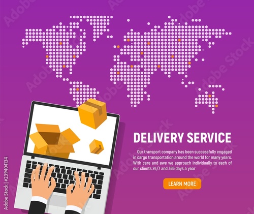 Online delivery service of good vector illustration. Web application for transportation of goods and goods from any country of the world