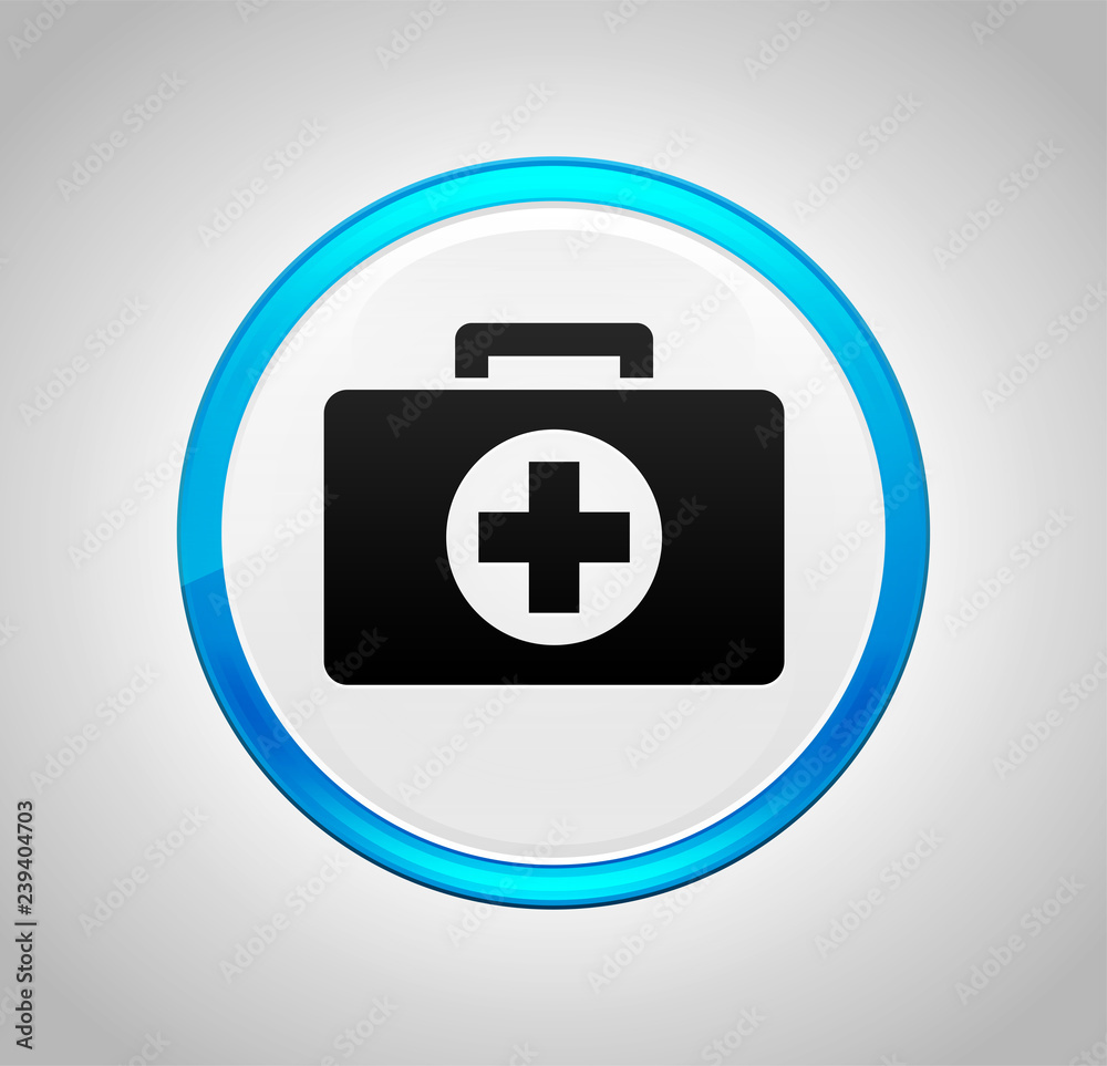 First aid kit icon round blue push button First aid kit icon round blue push button