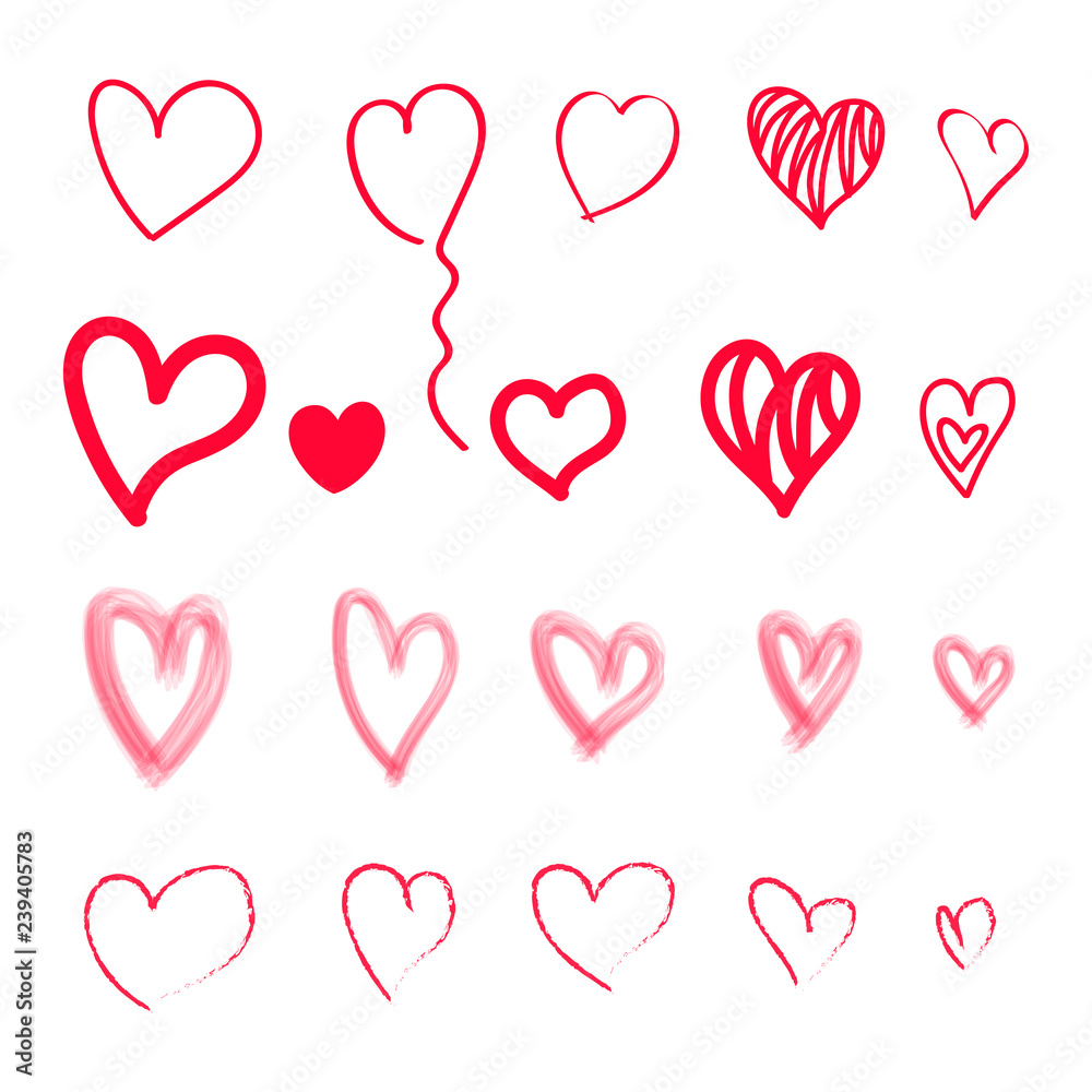 Big set of hand drawn grungy red hearts Big set of hand drawn grungy red hearts