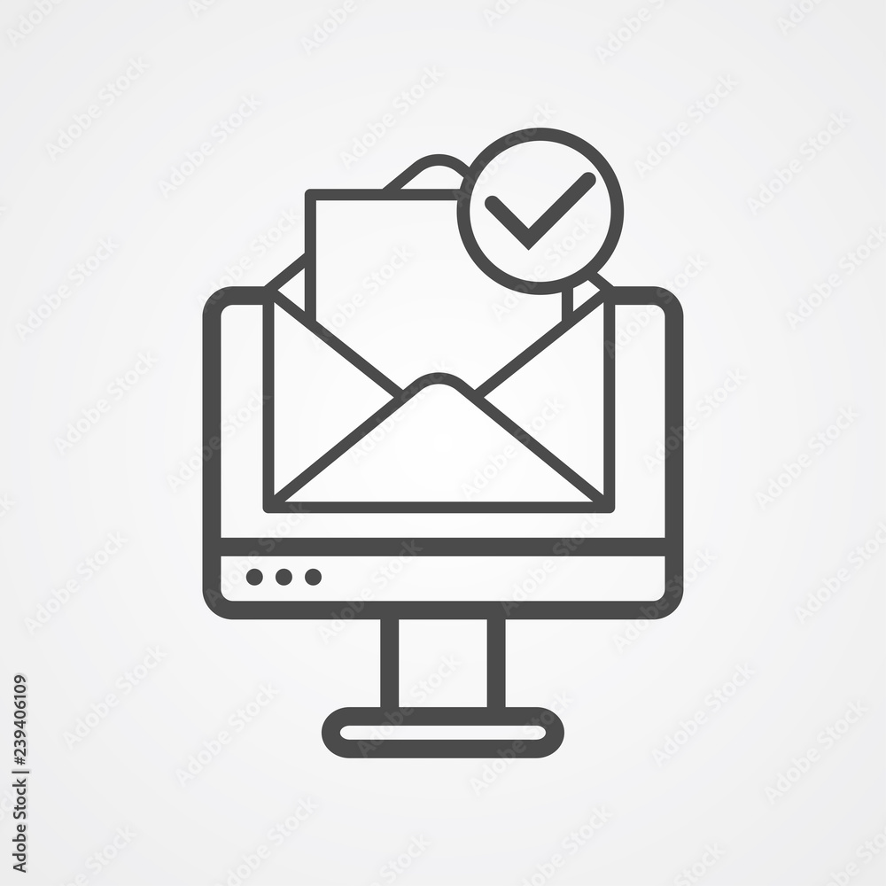 Computer with mail vector icon sign symbol Computer with mail vector icon sign symbol