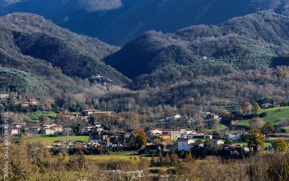 Villa Latina village landscape in the Italian Valley of Comino in autumn