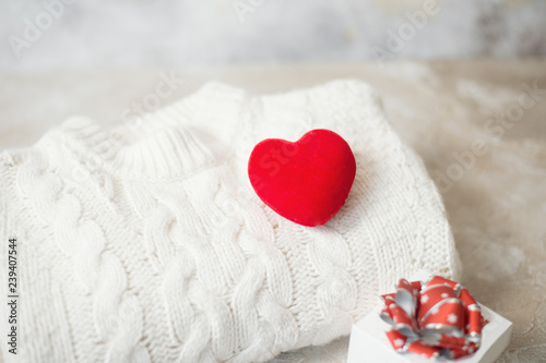 Top view woolen sweater red heart