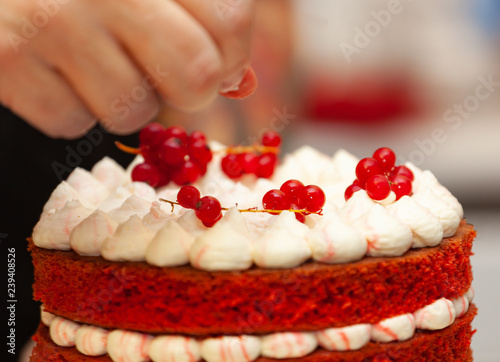 Red velvet cake preparation.