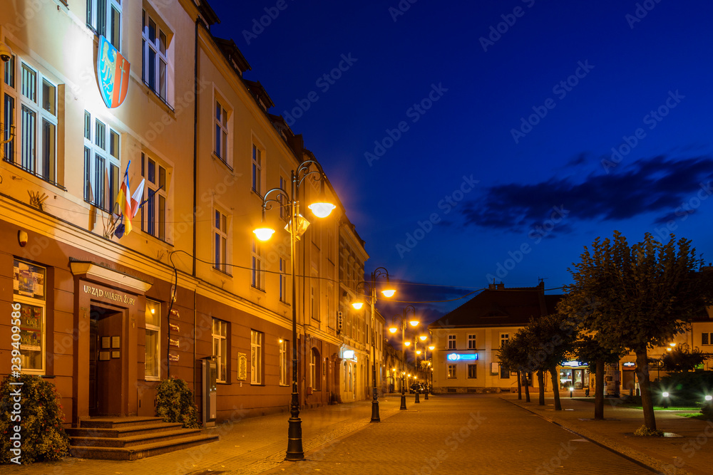 Street in Zory in the evening. Poland, Europe. - Image