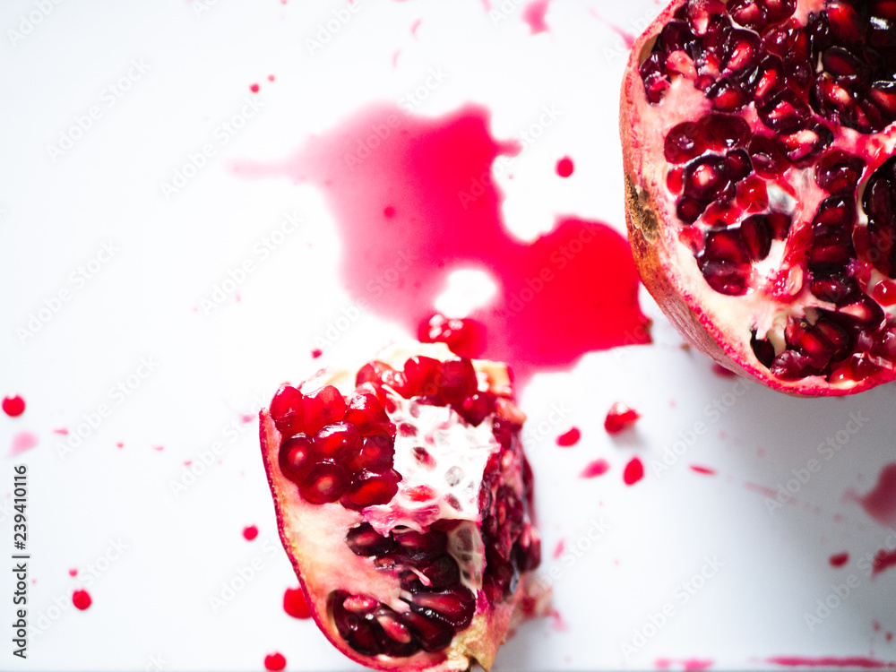 top view of pomegranate on white background top view of pomegranate on white background