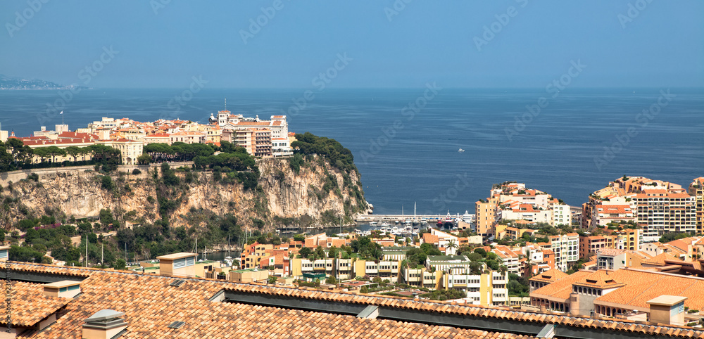 Skyline of Monaco with Prince Palace, old town and port