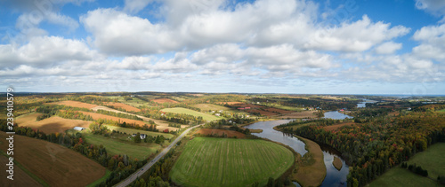 Картината върху платно Aerial panoramic landscape view of Farm Fields during a sunny day