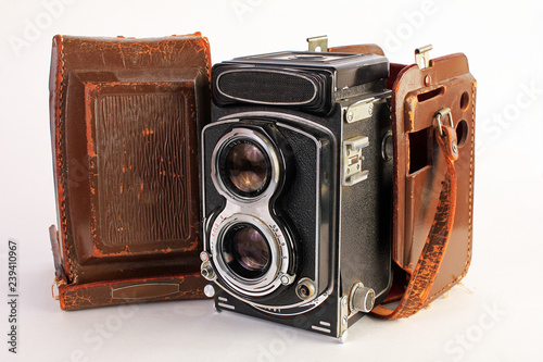 Antique Twin Lens Camera with Leather Case