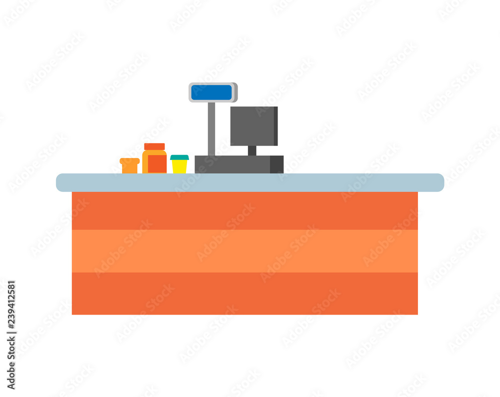 Empty Seller Counter and Desktop of Cashier Vector Empty Seller Counter and Desktop of Cashier Vector