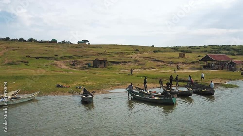 View of a fishing village in Lake Albert Uganda photo