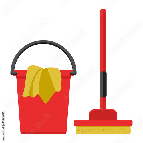 Red set of cleaning kit. Vector illustration