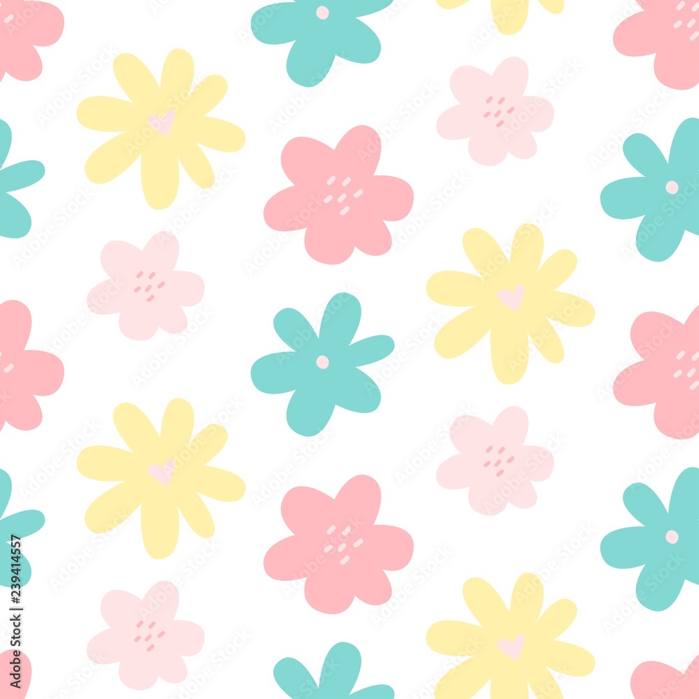 Cute flower simple minimalistic seamless pattern graphic design for paper,  textile print. Floral background with hand drawn flowers. Vector  illustration. Stock Vector | Adobe Stock