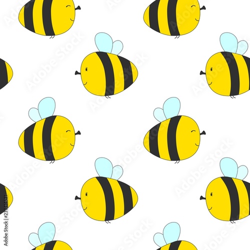 Cute seamless pattern with flying bees. Vector illustration