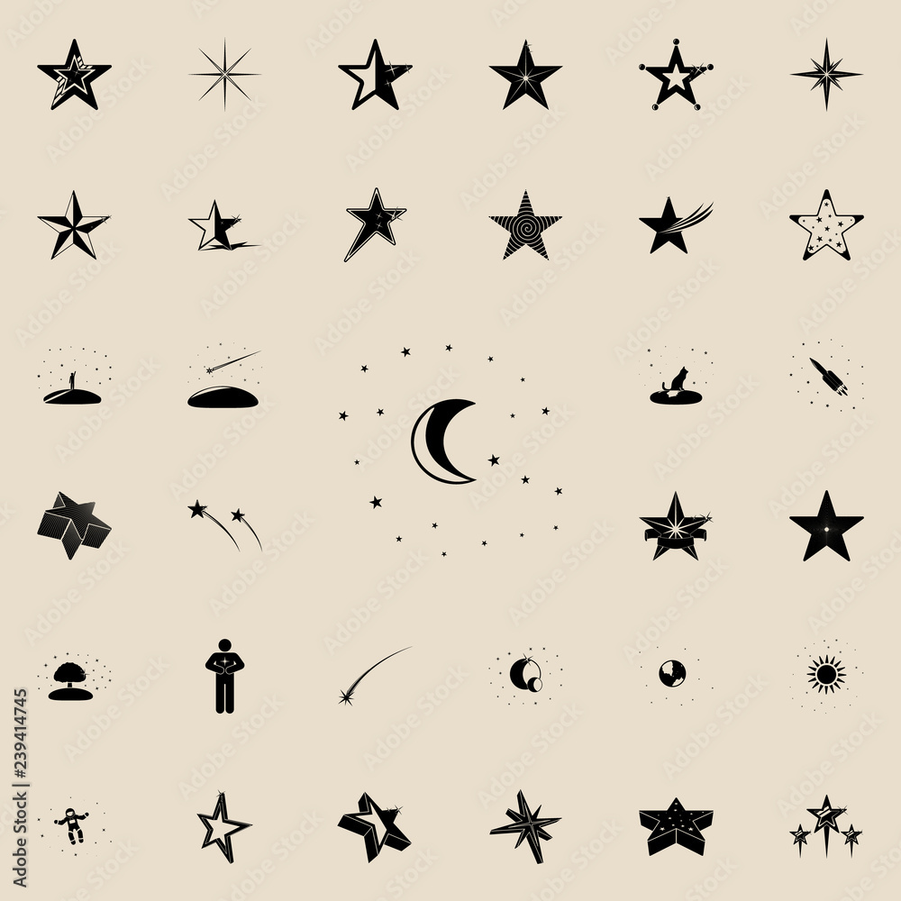 Fototapeta premium Moon and stars icon. Stars icons universal set for web and mobile