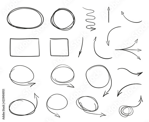 Tangled shapes on white. Hand drawn lines on isolated background. Chaotic signs with hatching. Elements for poster and flyer