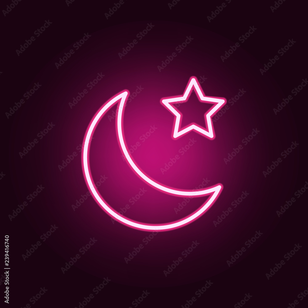 star and crescent moon icon. Elements of web in neon style icons. Simple icon for websites, web design, mobile app, info graphics star and crescent moon icon. Elements of web in neon style icons. Simple icon for websites, web design, mobile app, info graphics