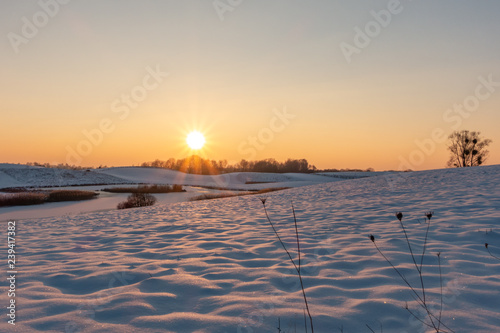 sunset in winter landscape