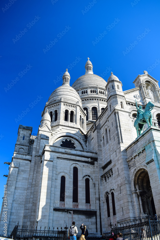 The iconic basilica of Sacre-Coeur on Montmartre in Paris, France