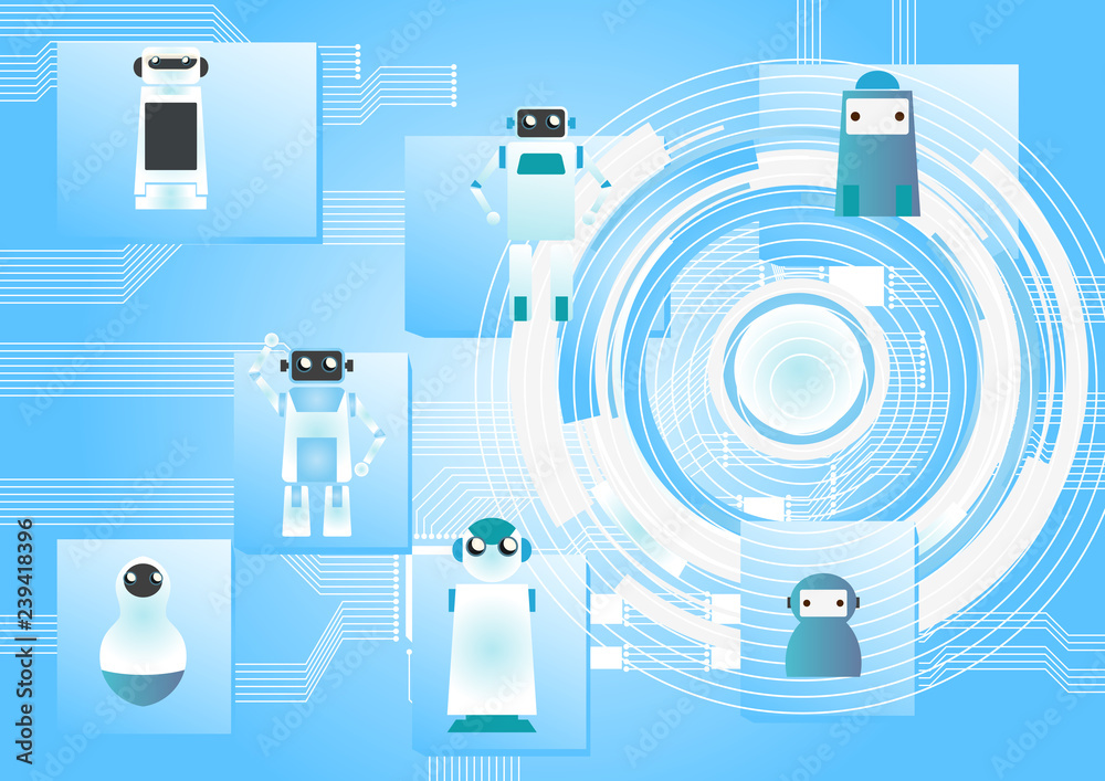 人工知能のイメージ 近未来のイメージ素材 近未来のテクノロジー 人工知能と通信 人工知能とネットワークのイメージ テクノロジーのクリップアート Stock Vektorgrafik Adobe Stock