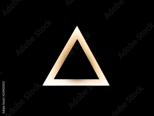 Abstract warm gold triangle logo template on black. Delta sign. (lift button)