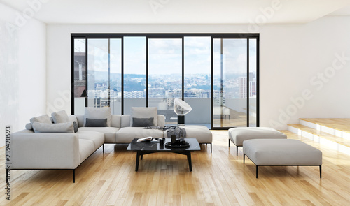 large luxury modern bright interiors Living room illustration 3D rendering computer digitally generated image