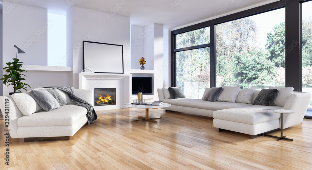 large luxury modern bright interiors Living room illustration 3D rendering computer digitally generated image - obrazy, fototapety, plakaty 