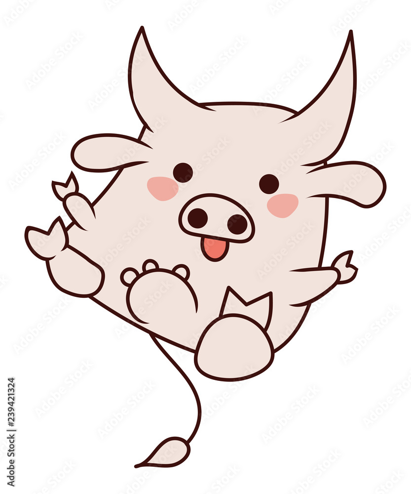 Kawaii Cute Cow in a Cartoon style isolated vector illustration. Nice Happy Cow icon. Kawaii Cute Cow in a Cartoon style isolated vector illustration. Nice Happy Cow icon.