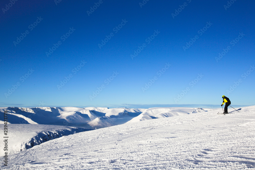 Skier on mountain peak