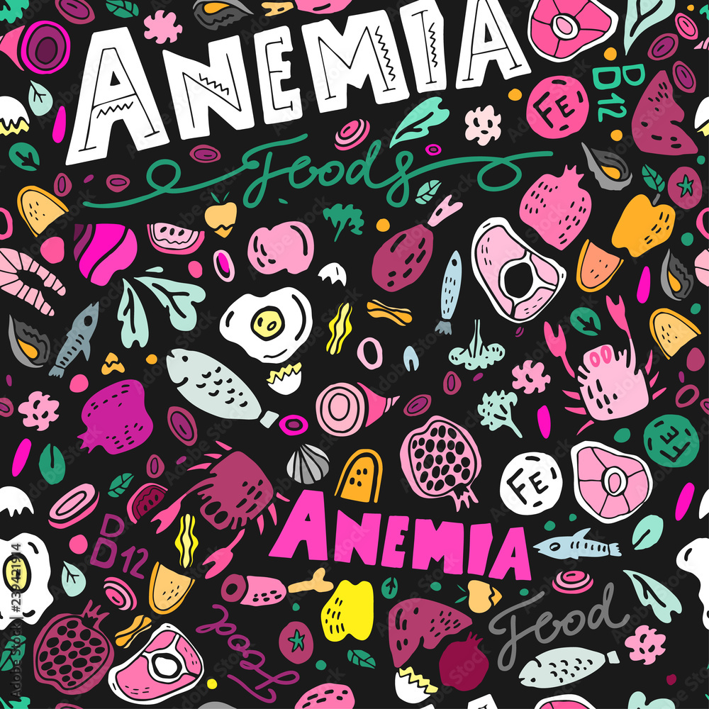 Naklejka premium Anemia Foods Seamless Pattern