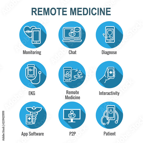 Telemedicine abstract idea with icons illustrating remote health and software