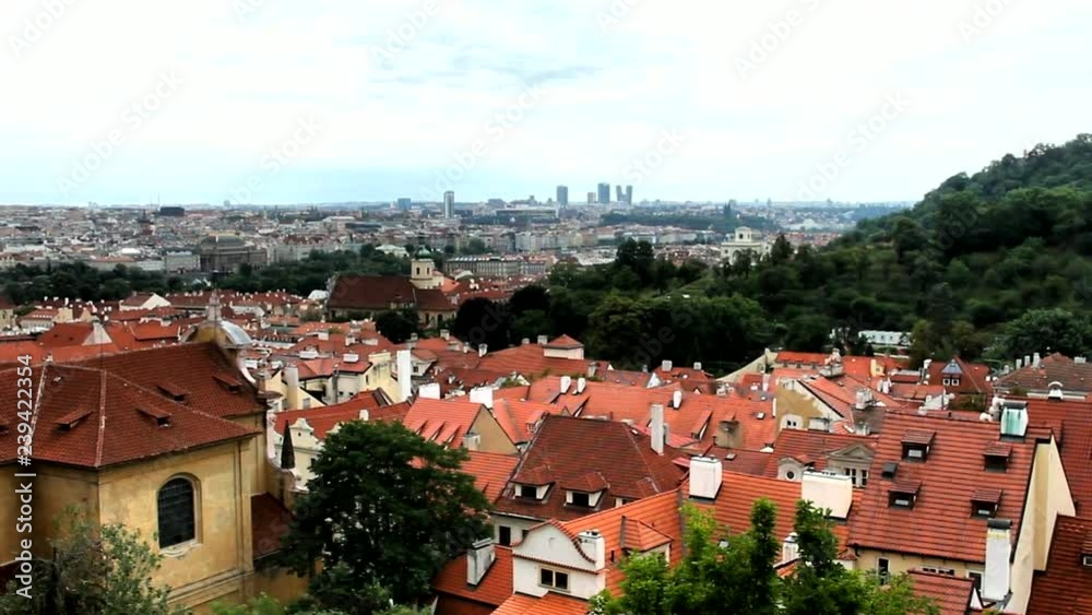 Summer aerial view of the Old Town architecture with red roofs in Prague , Czech Republic. Summer aerial view of the Old Town architecture with red roofs in Prague , Czech Republic.