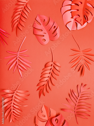 Coral tropical paper leaves.