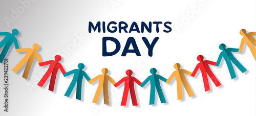 Migrants Day card of diverse people paper garland
