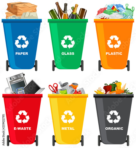 Set of different trash bin