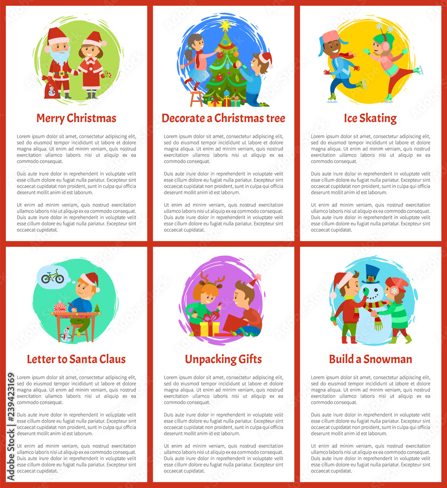 Obraz premium Merry Christmas Holidays, Winter Vacations Set