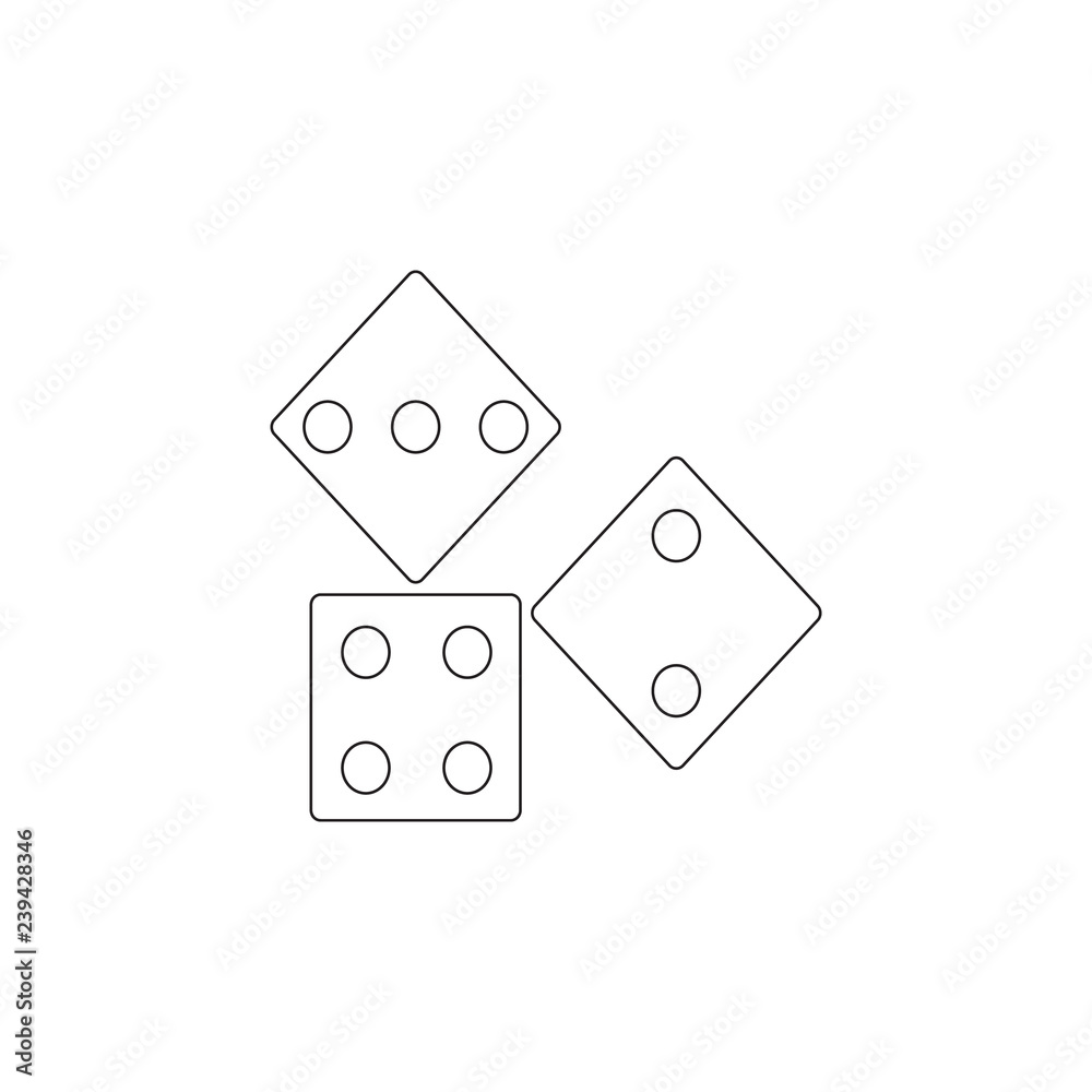 Dices icon. Toy element icon. Premium quality graphic design icon. Baby Signs, outline symbols collection icon for websites, web design, mobile app on white background Dices icon. Toy element icon. Premium quality graphic design icon. Baby Signs, outline symbols collection icon for websites, web design, mobile app on white background