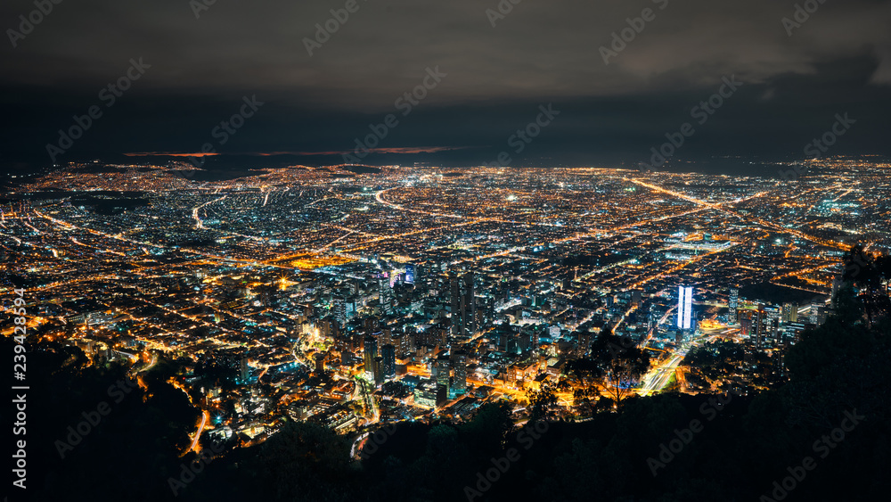 Skyline of Bogota from Monserrate at night