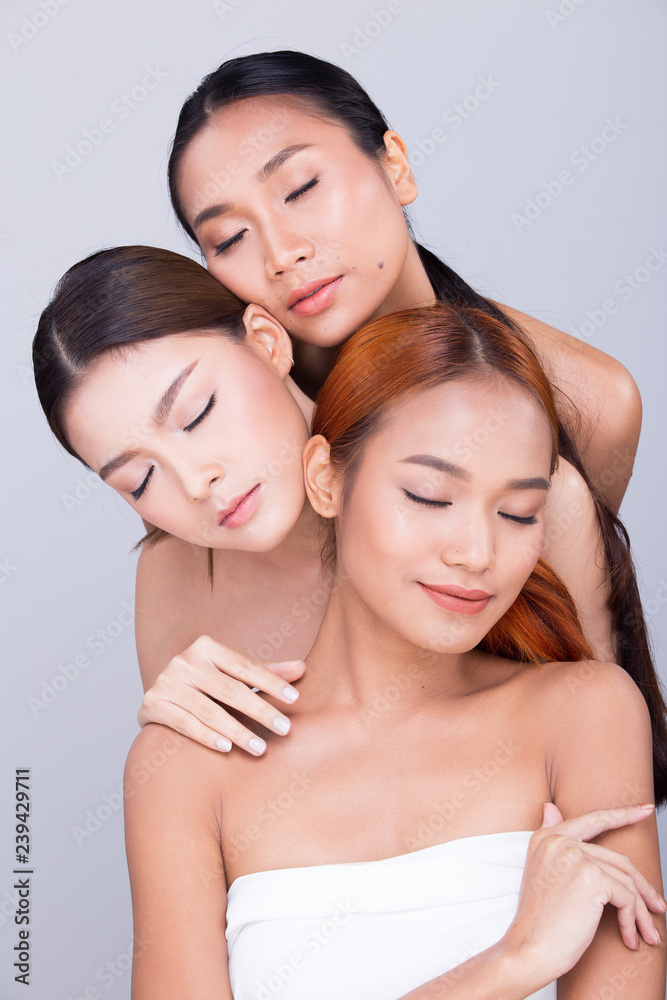 Group Pack Beautiful Clean Skin three Asian Woman Group Pack Beautiful Clean Skin three Asian Woman