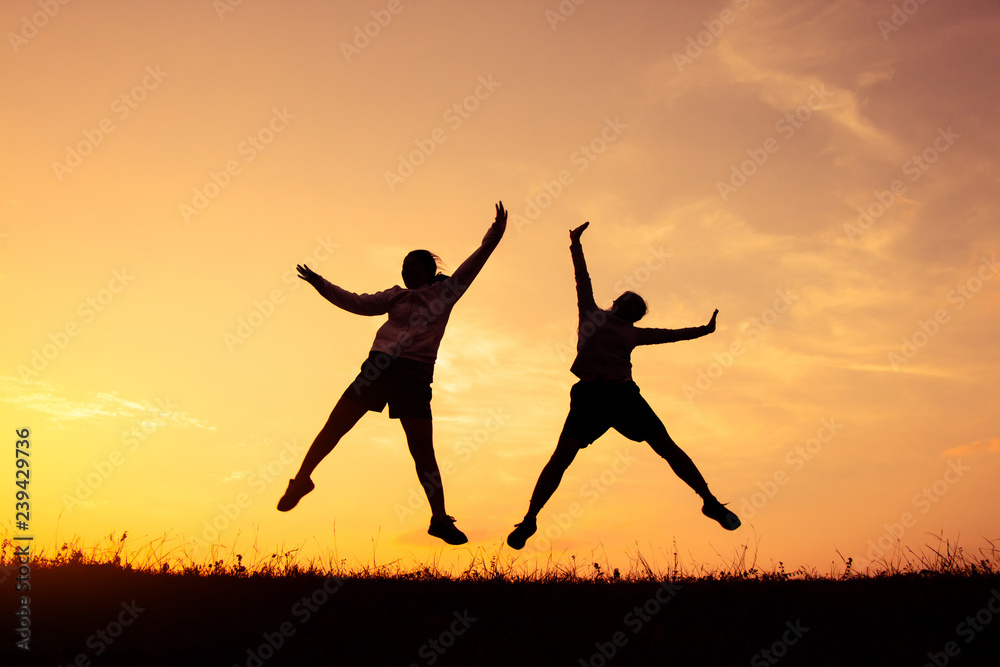 Silhouette girl jumping and run for health, Concept run for health. Silhouette girl jumping and run for health, Concept run for health.