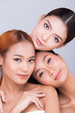 Group Pack Beautiful Clean Skin three Asian Woman