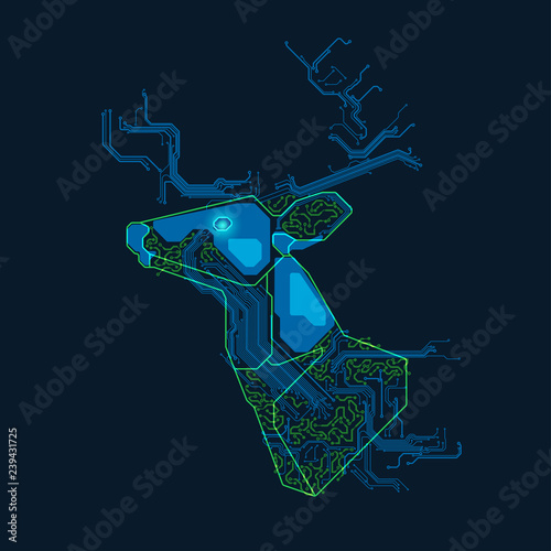 shape of deer head combined with electronic board, concept of powerful technology