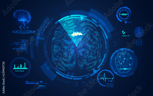 digital medical interface of brain scan, abstract technology health care