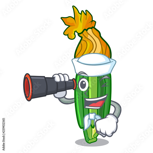 Sailor with binocular flowers character on a zuchini funny