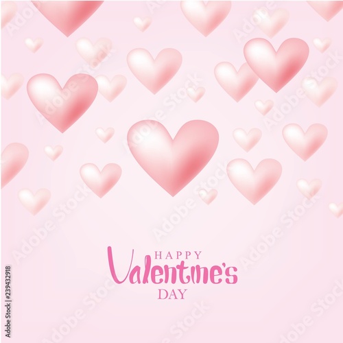Valentine's Day Vector Design. Happy Valentine's Day with Flying Pink Hearts Isolated in Pink Background